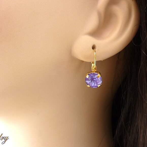 Amethyst Ignite Purple Genuine Austrian Crystal Gold Plated Lever-back Earrings - Picture 3 of 7